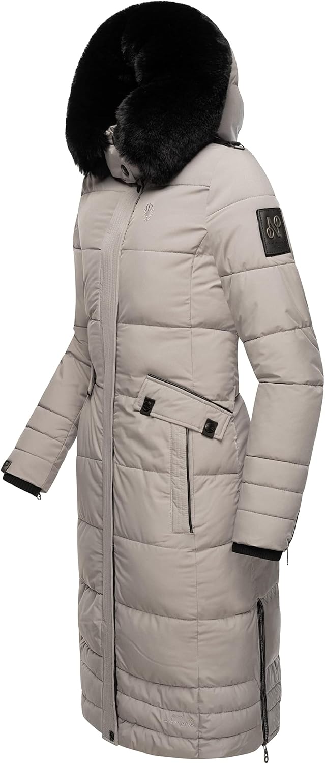 Navahoo Damen Wintermantel Warmer Steppmantel lang mit Abnehmbarer Kapuze Fahmiyaa XS-3XL L Zinc Gre