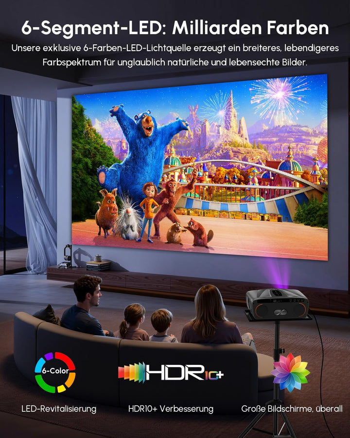Tageslicht Beamer 2400 ANSI Ultra HD 4K HDR10+ Smart Projektor mit 2026 automatischer Objektivabdeck
