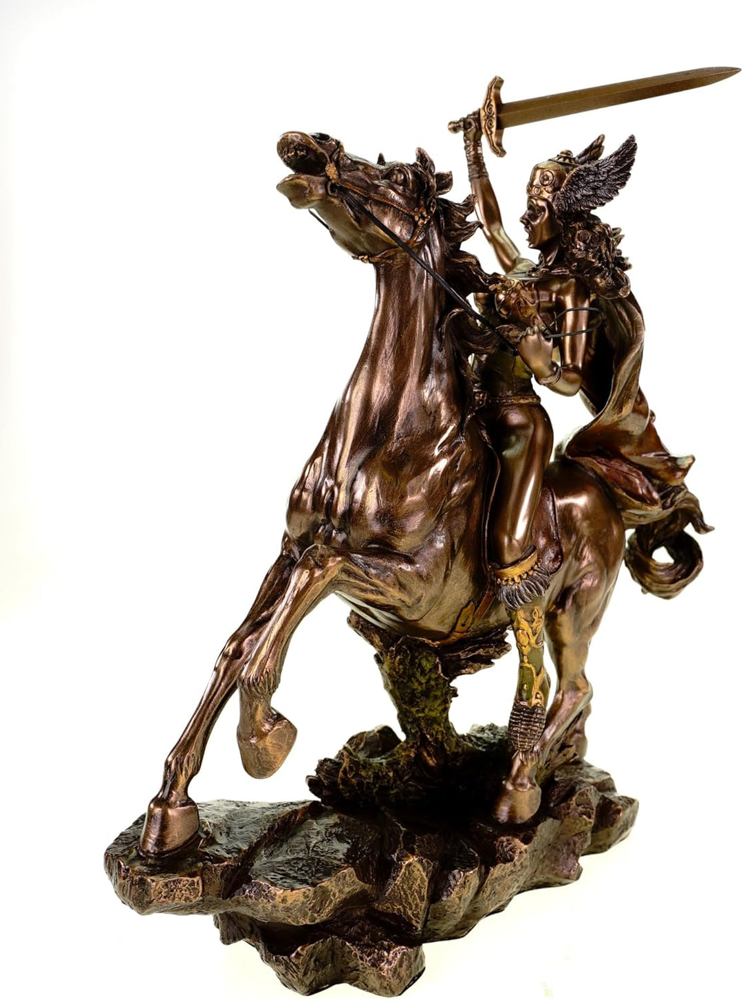 Veronese Figur Walküre auf Pferd mit Speer 28 cm bronziert Schildjungfer Odin