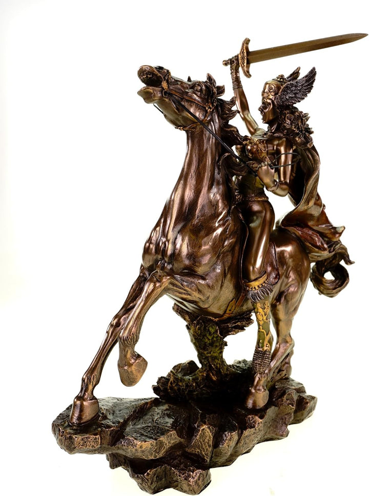 Veronese Figur Walküre auf Pferd mit Speer 28 cm bronziert Schildjungfer Odin