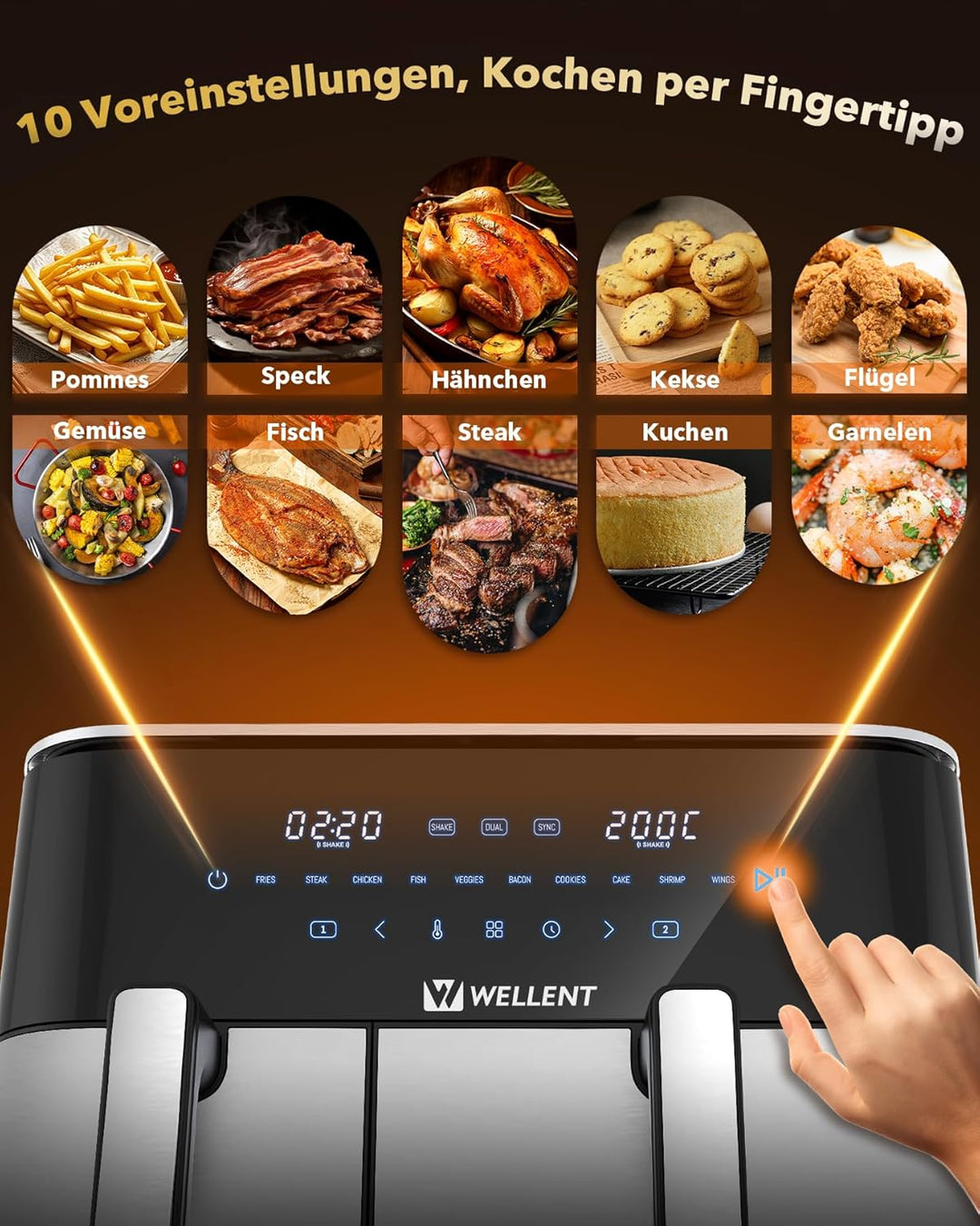 11L Heissluftfritteuse 2 Kammern - 2600W XXL Airfryer Dual Zone(4+7L) - 10-in-1 Digital Heissluftfri