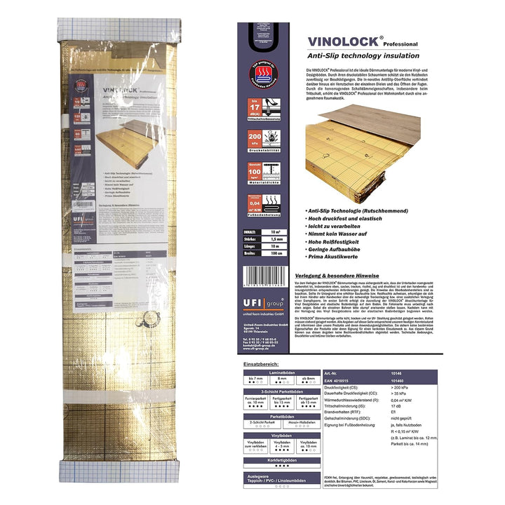 uficell® Vinyl Trittschalldämmung "VINOLOCK" mit Anti-Slip-Technologie - Stärke: 1,5 mm - Dichte ca.