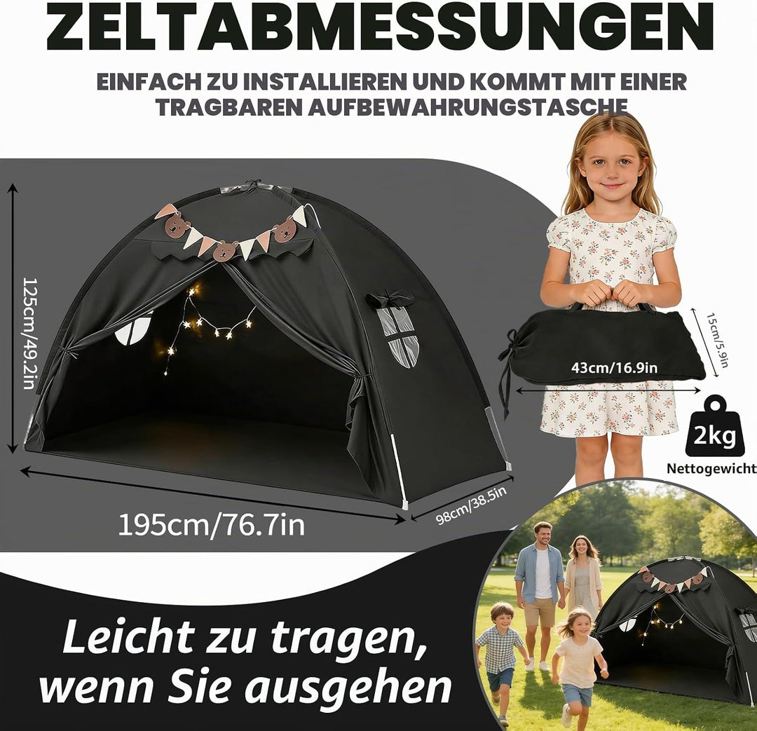 Kinderzelt Indoor Spielzelt Kinder Gross, 195 X 98 X 125 cm Kinderzimmer Spielhaus mit 2 Fenstern, L