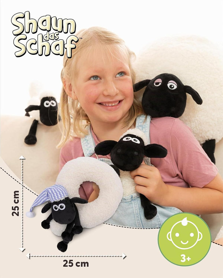 NICI Nackenkissen Kinder Shaun das Schaf 25x25cm - Nackenhörnchen - Flauschiges Kinderkissen für Mäd