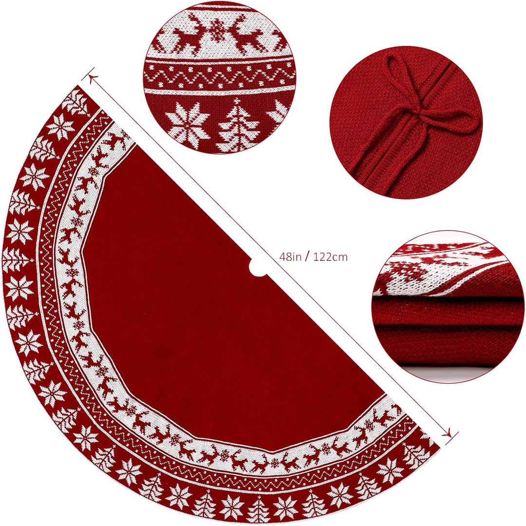 Weldomcor Weihnachtsbaum Rock 122cm Gestrickte Weihnachtsbaumdecke Pad Runde Elch Schneeflocken Gros