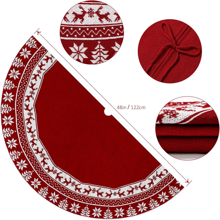 Weldomcor Weihnachtsbaum Rock 122cm Gestrickte Weihnachtsbaumdecke Pad Runde Elch Schneeflocken Gros