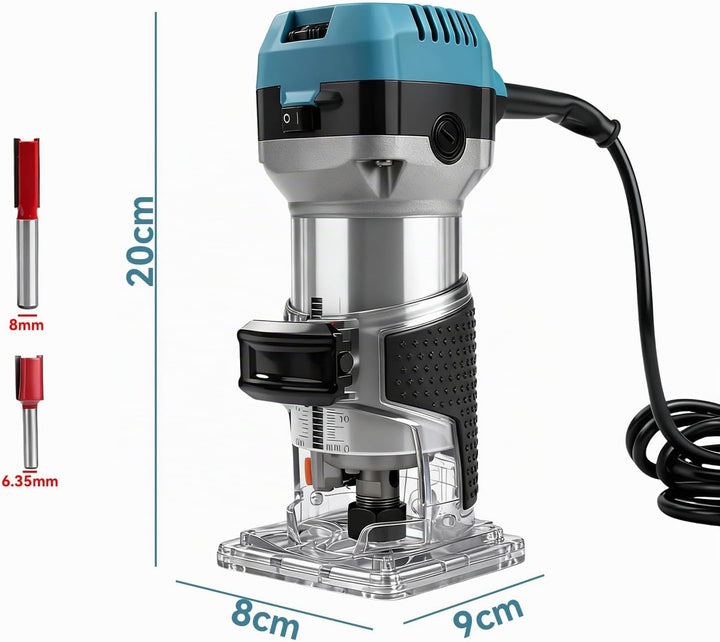 800W Holzfräse Oberfräse, Einhandfräse Oberfräsen Trimmer, 6 Geschwindigkeit 5000-30000RPM Kantenfrä