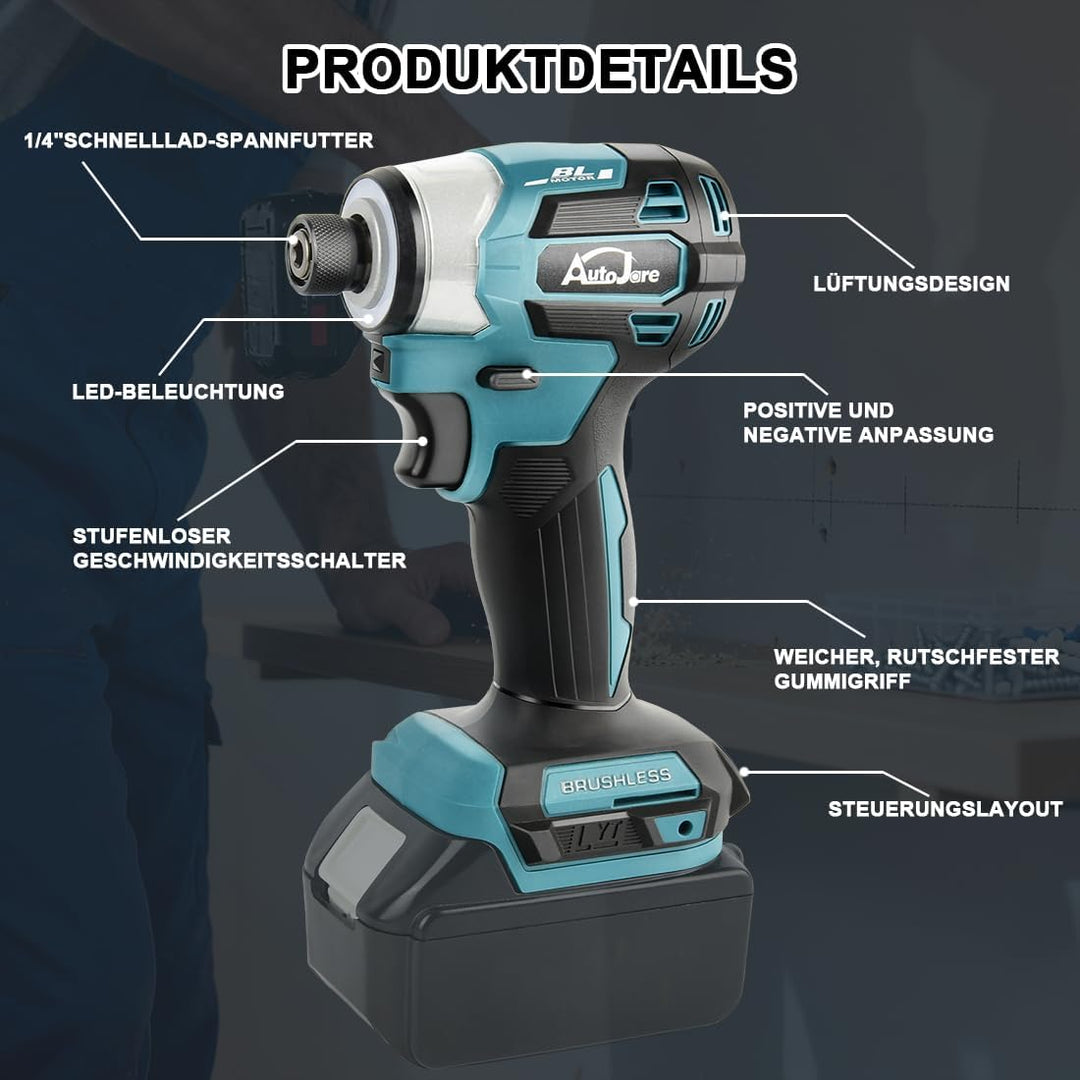 Akku Akkuschrauber Kompatibel mit Makita 18V 1/4" Bürstenloser Schlagschrauber mit 5 einstellbare St
