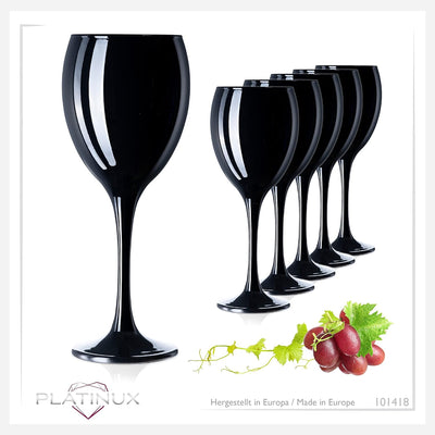 PLATINUX Schwarze Weingläser aus Glas Wasserglas Set 6 Teilig max. 320ml Getränkeglas Weissweingläse