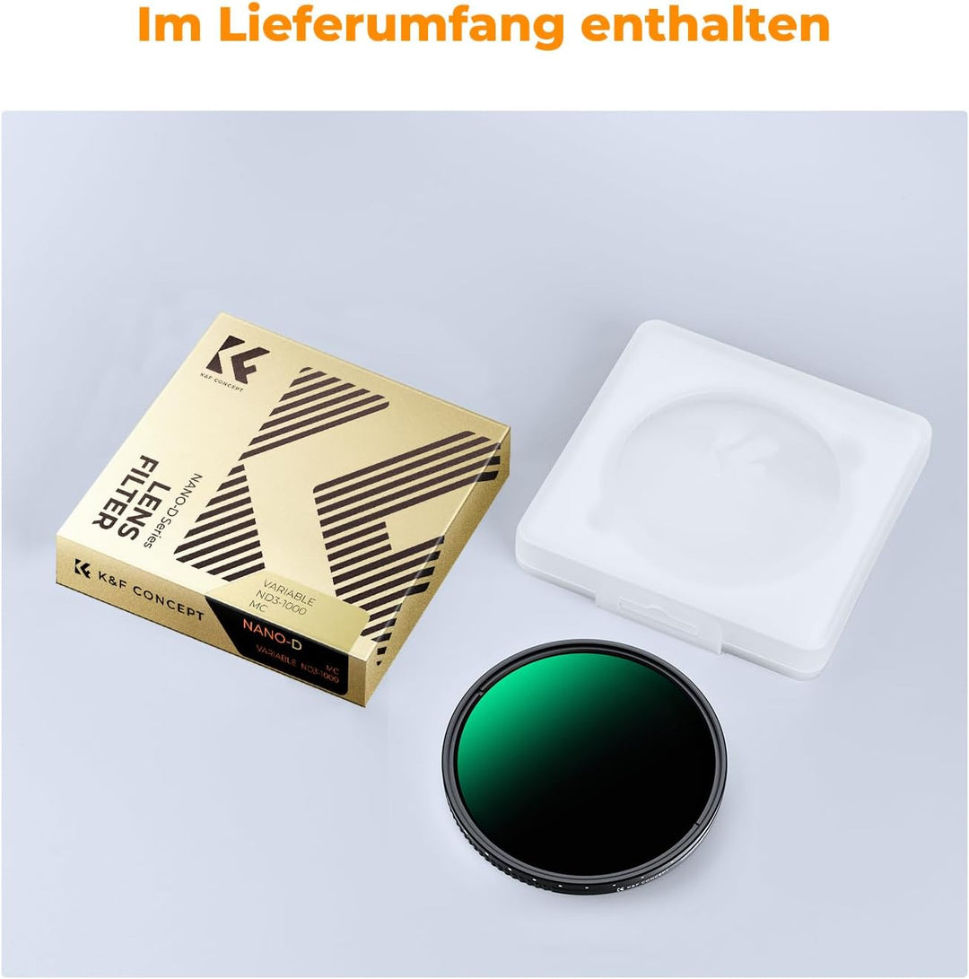 K&F CONCEPT Variabler ND Filter 62mm ND3-ND1000 Graufilter (1.5-10 Blendenstufen) （Nano-Dazzle）, 62m