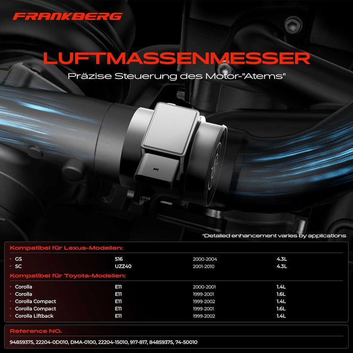 Frankberg Luftmassenmesser Luftmengenmesser Kompatibel mit Corolla E11 GS JZS160 UZS160 UZS161 SC UZ