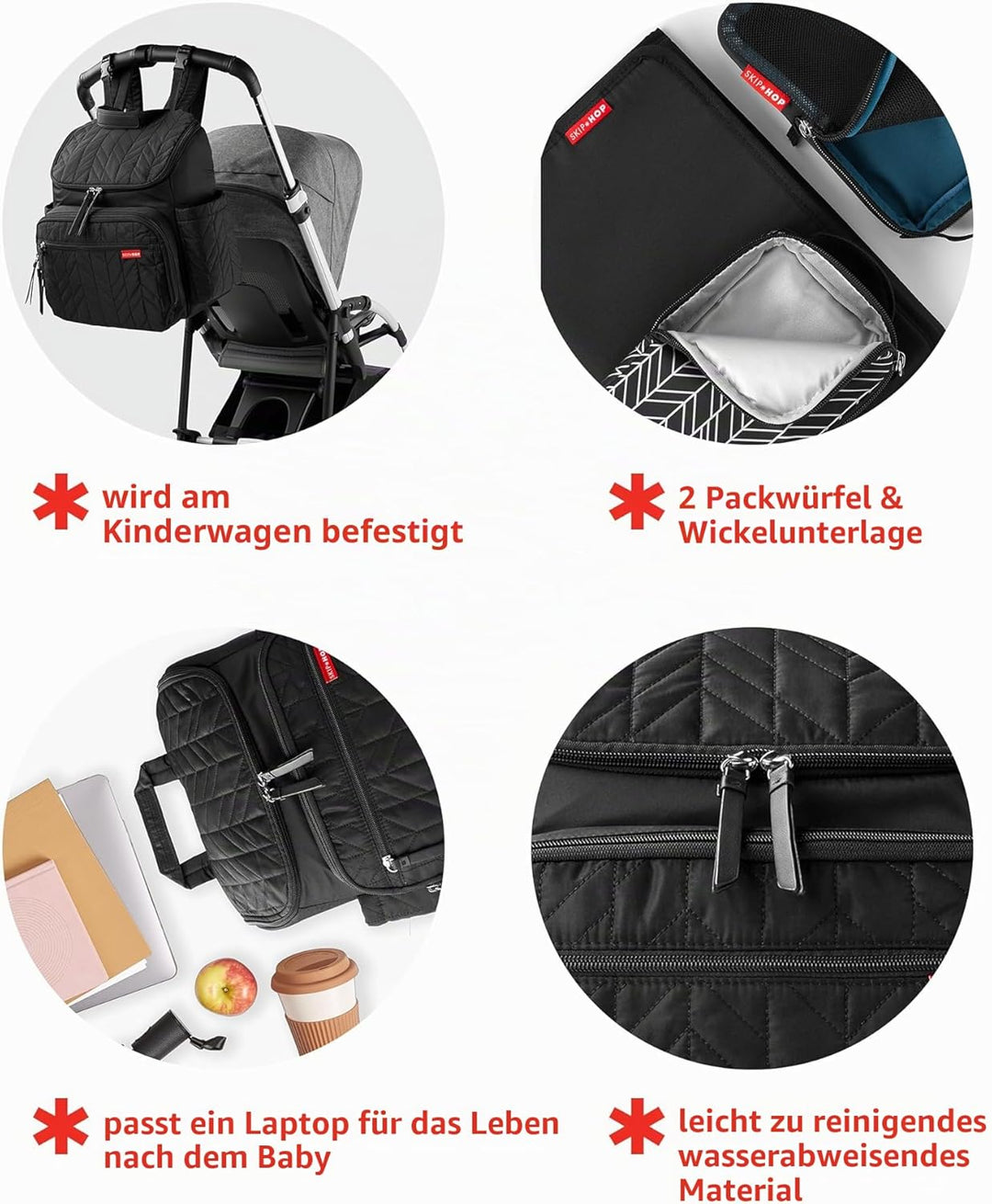 Skip Hop Forma Wickeltasche, Rucksack für Mutter und Vater, grosses Fach mit zwei Packwürfeln, gepol