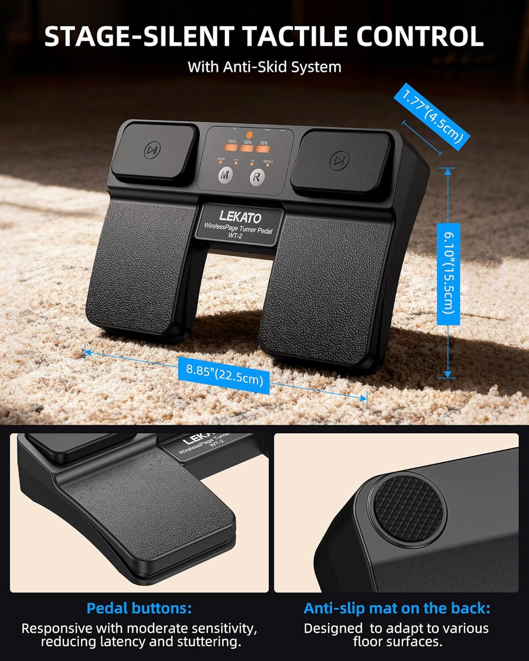 LEKATO Bluetooth Page Turner Pedal, mit Begleitspur Steuerung &amp; Batterieanzeige, kabelloser wiederau