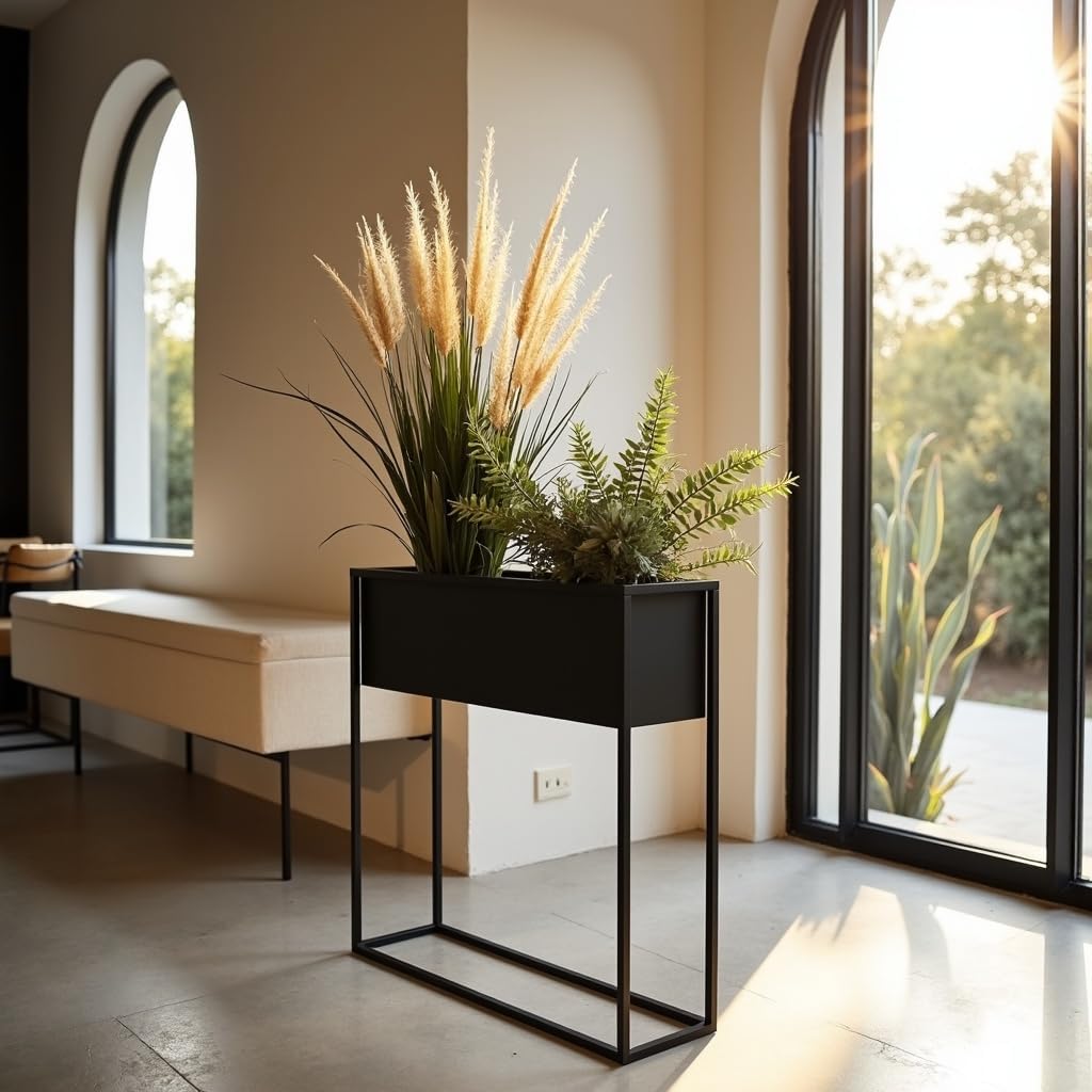Pflanzenständer Petto - 60x21x80cm - Farbe Schwarz - für Zimmerblumen - Metallregal - Dekorativer Ti