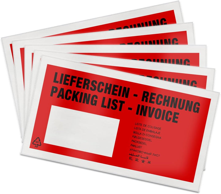 verpacking Lieferscheintaschen 22,5 x 11 cm DIN Lang Rot selbstklebende Dokumententaschen Begleitpap