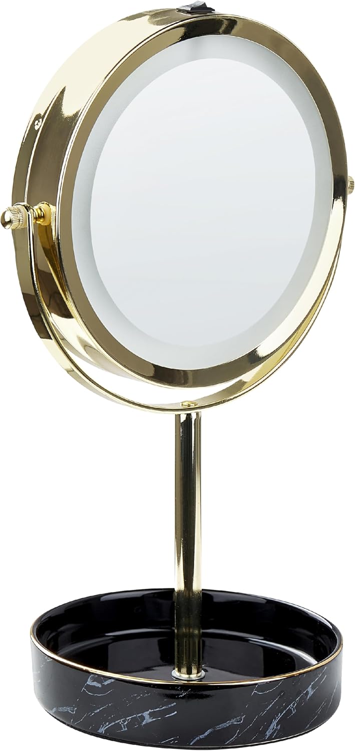 Kosmetikspiegel mit LED-Beleuchtung gold/schwarz ø 26 cm doppelseitig Savoie
