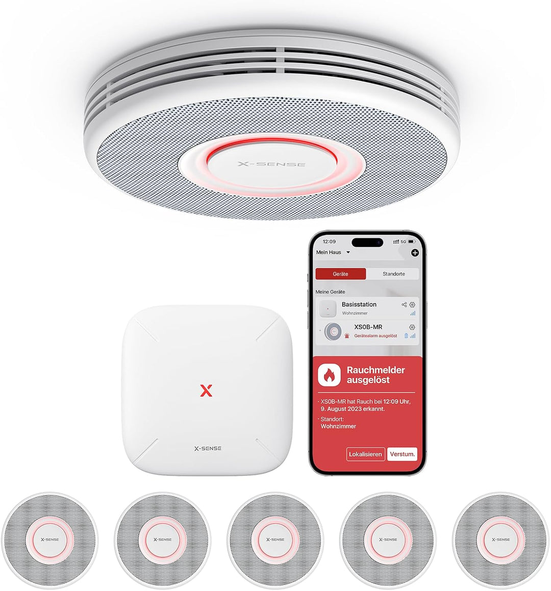 X-Sense Smarter Rauchmelder WLAN mit Sprachausgabe und 17 Standorten, Feuermelder, Rauchmelder verne