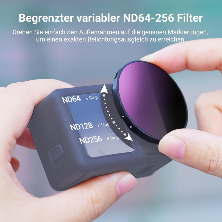 NEEWER Variabler ND Filter kompatibel mit DJI Osmo Action 5 Pro/4/3, ND64-256, 6-8 Stop, Snap On, me