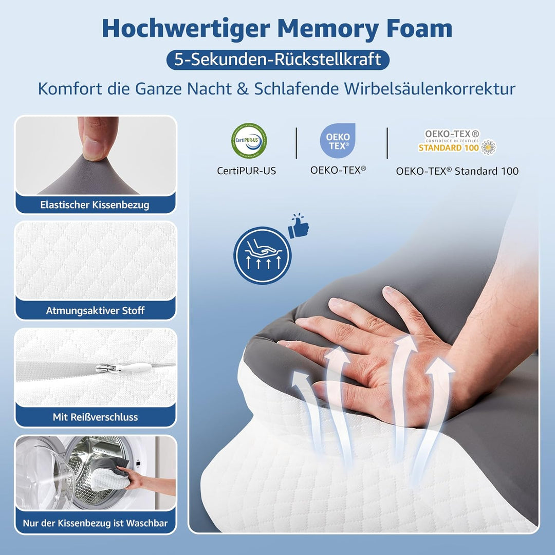 BRO Upgrade Ergonomisches Orthopädisches Kissen aus Memory Foam – Kühlend Nackenstützkissen mit Atmu