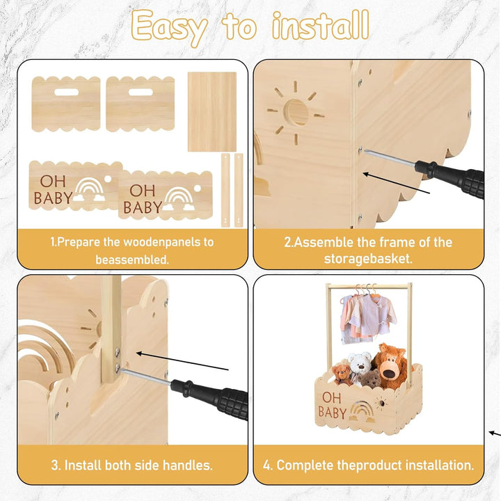 Holz Baby Geschenk Korb mit Griff, Holzkiste für Babypartys, Baby Dusche Kiste, Kinder Kleiderbügel