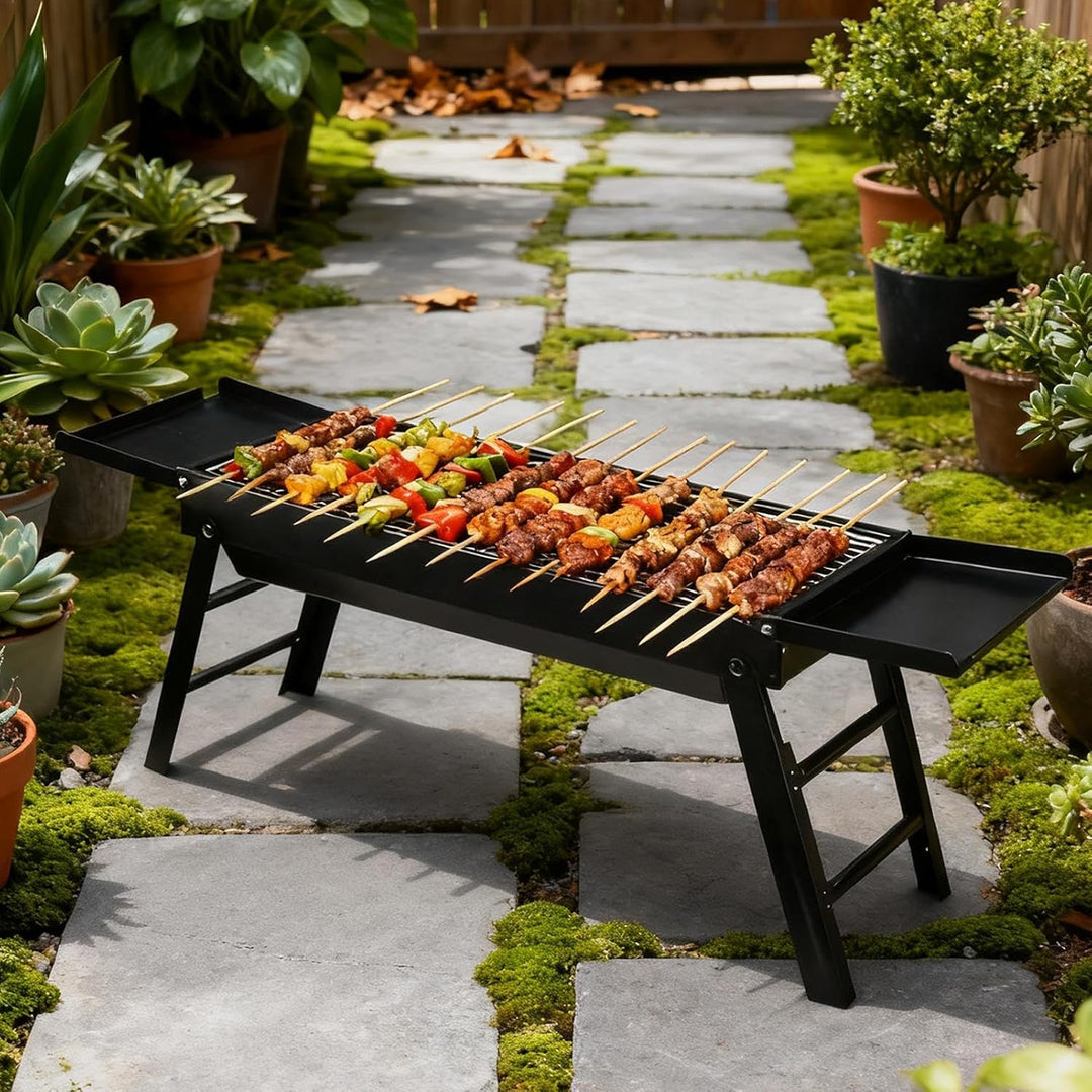 Zusammenklappbarer Grill,Faltbarer Picknick Kocher - Outdoor Grill mit Seitenablagen - Für Garten, C