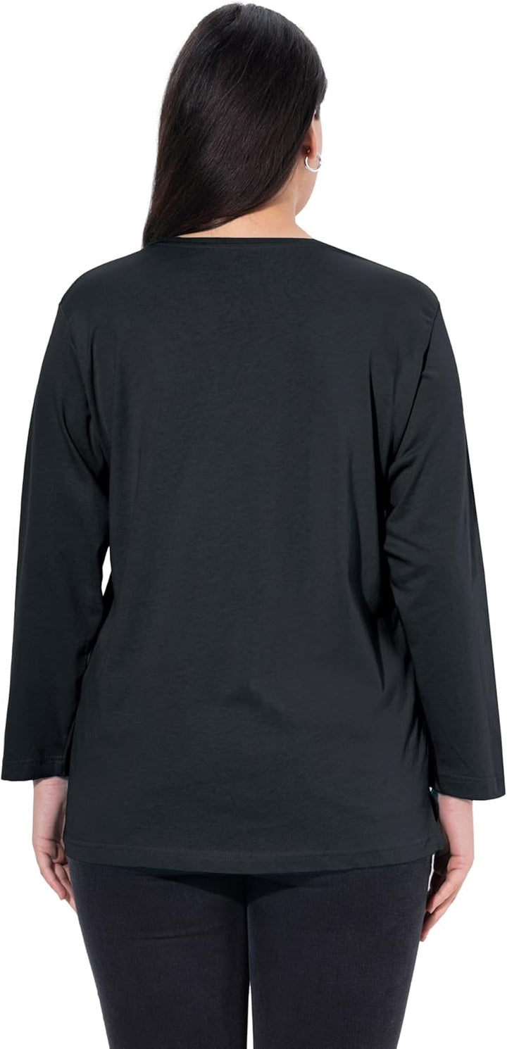 Ulla Popken Damen Basic-v-Shirt, Langarm Langarmshirt 42-44 Schwarz, 42-44 Schwarz