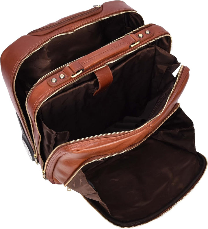 Pilotentasche aus echtem Leder mit Rollen Teleskopgriff für Business Reisetasche Sussex, hautfarben,