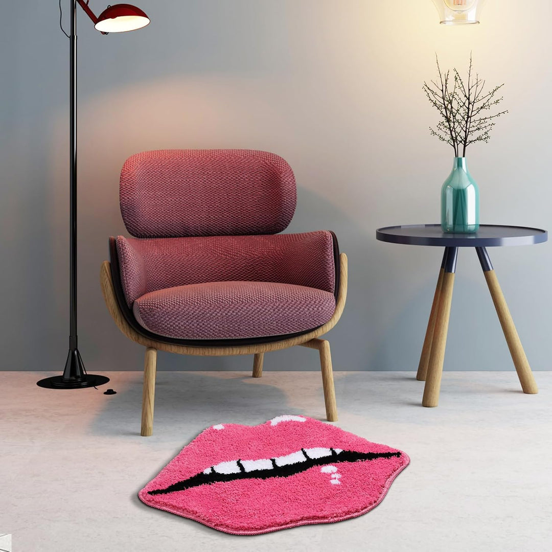 Panstar Pink Lips Badezimmerteppich, niedliche Lippen, Badematte, rutschfeste Lippenform, saugfähig,