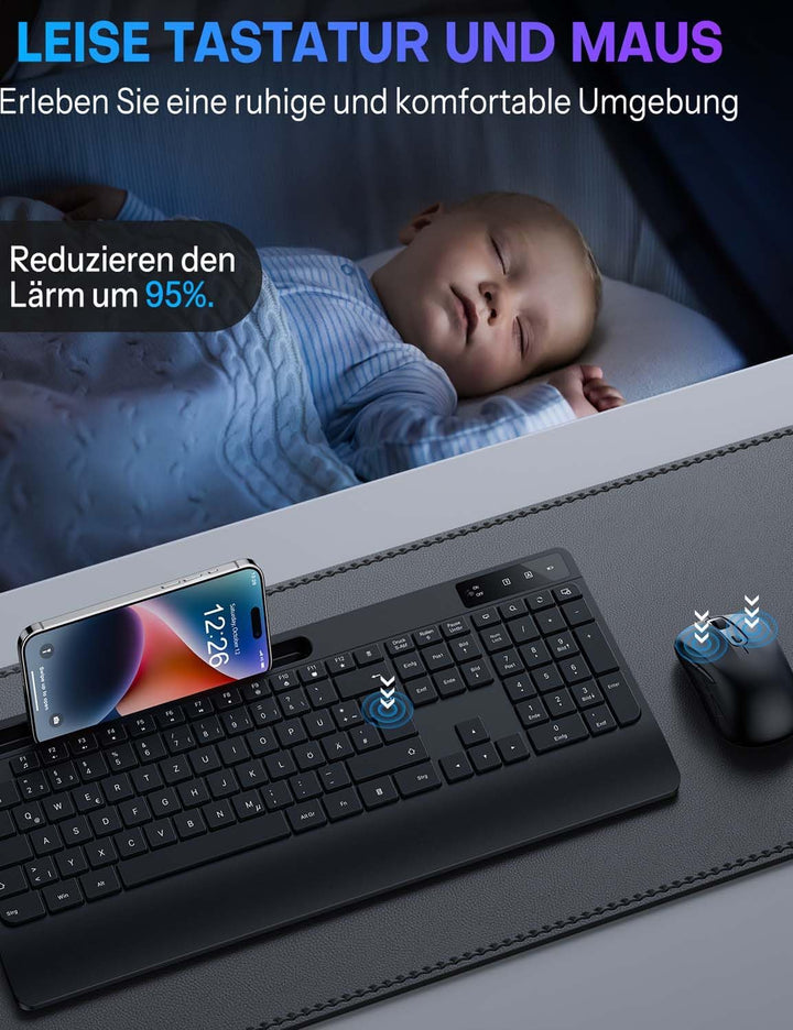 Tastatur Maus Set Kabellos - OMOTON Ergonomische Kabellos Tastatur QWERTZ Deutsche Mit Handgelenkauf
