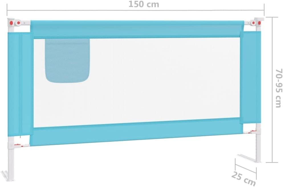 puraday Kleinkind-Bettschutzgitter Blau 150x25x(70-95) cm Stoff Bettgitter Rausfallschutz Rausfallsc