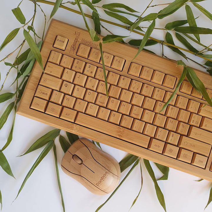 KIBODO - Bamboo Wireless Tastatur-Maus-Set, Naturholz, angenehmer Touch, einfach zu bedienen, dekora