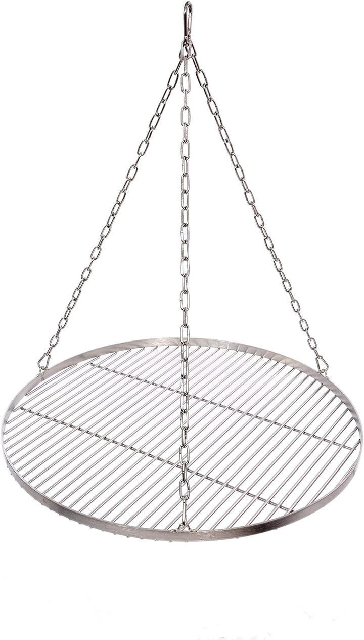Massives Grillrost Ø 70 cm mit Kette Edelstahl 6 mm Grillstabdicke Stababstand 14 mm für Schwenkgril