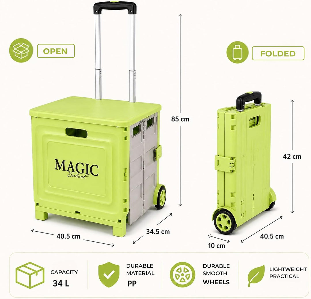 Faltbarer Einkaufstrolley 34 L | Klappbare Transportbox, Mit Rollen und Teleskopgriff, Für Supermark