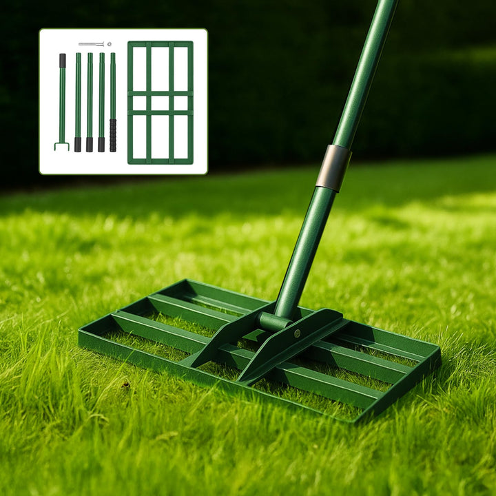 Lawn Levelling Rake 75 x 25 x 190cm, Rasenrechen Garden Grass Squeegee Sand Rakel Tool Scarifier wit