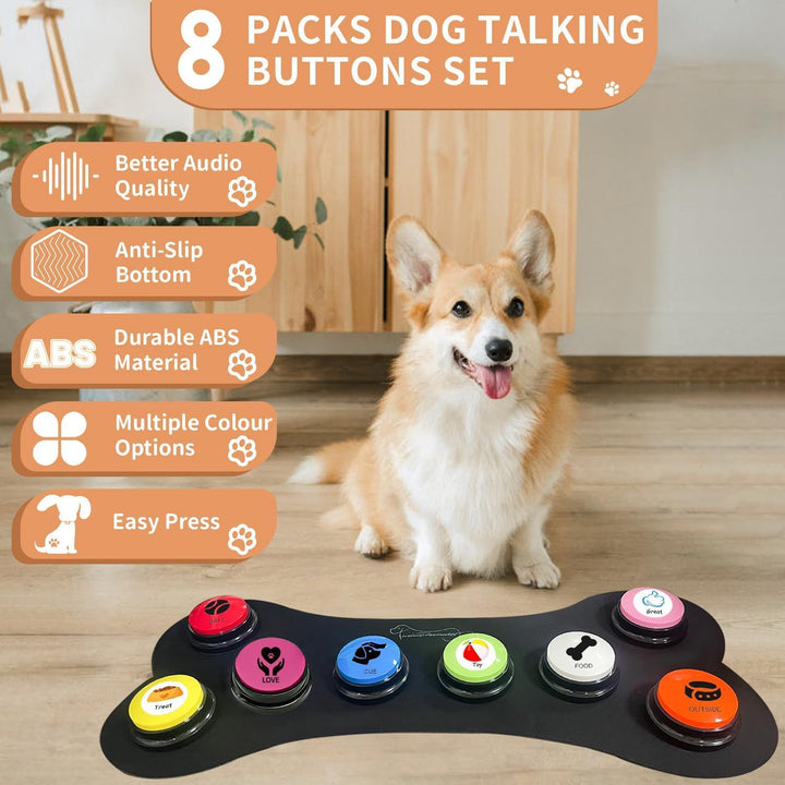 BUYVIKAY Satz von 8 Farben Hundeknöpfe,Hunde Button,Haustierknöpfe für die Kommunikation, beschreibb