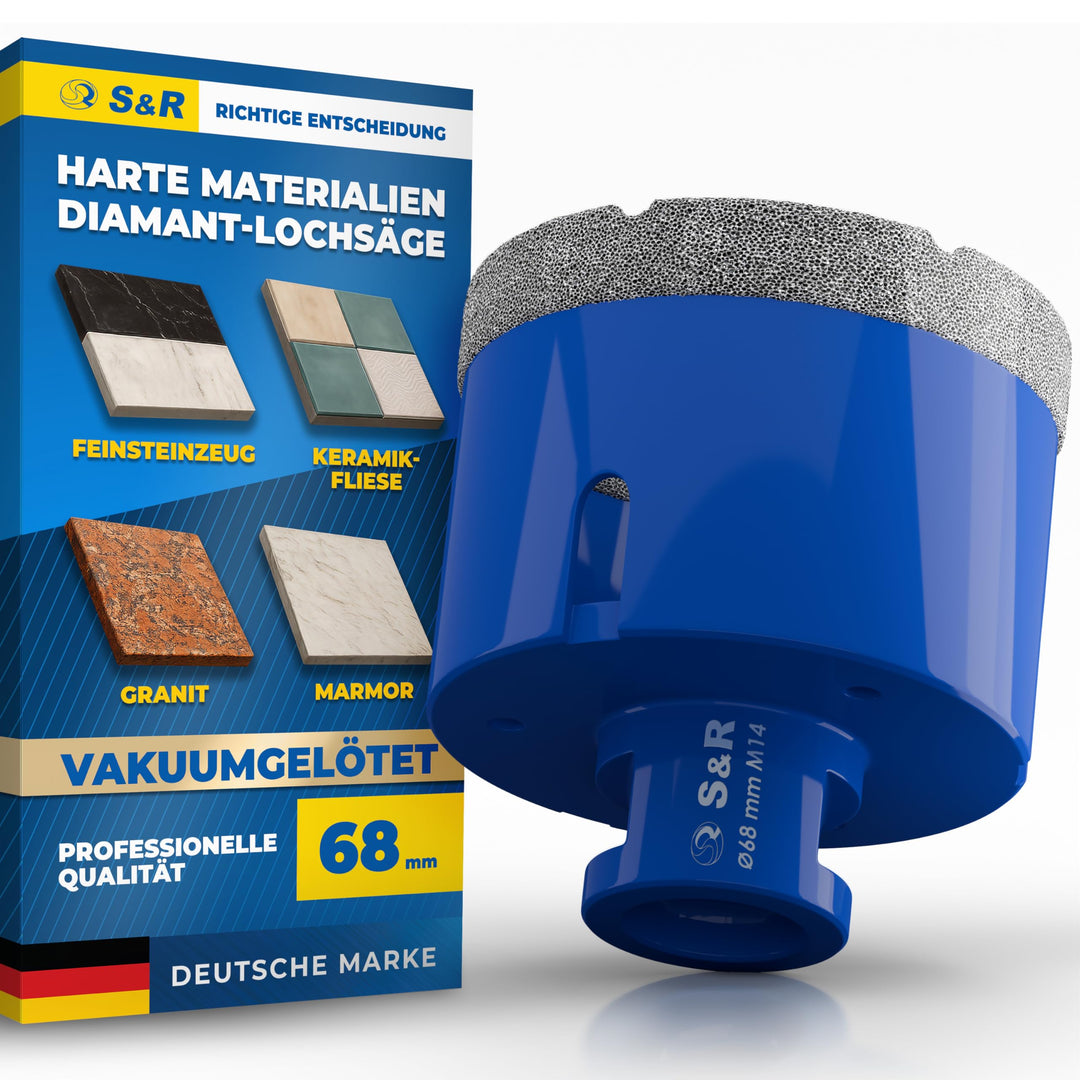 S&R Professional Diamant Fliesenbohrer 68 mm, Lochsäge für Fliesen M14 Gewinde, Diamant Bohrer Flies