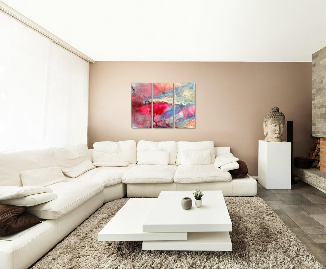 Sinus Art Wandbild 3x90x40cm (Gesamt 130x90cm) Handgemaltes buntes Aquarell auf Leinwand für Wohnzim