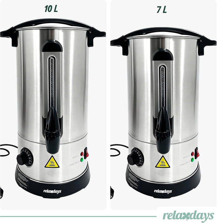 Relaxdays Glühweinkocher, 10 l, 30–110 °C, Zapfhahn, Thermostat, Silber | Füllstandsanzeige, Edelsta