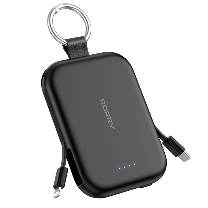 RORRY CharmGo 5000mAh Powerbank, Portable Charger mit integrierten Kabeln und Schlüsselanhänger, Tra