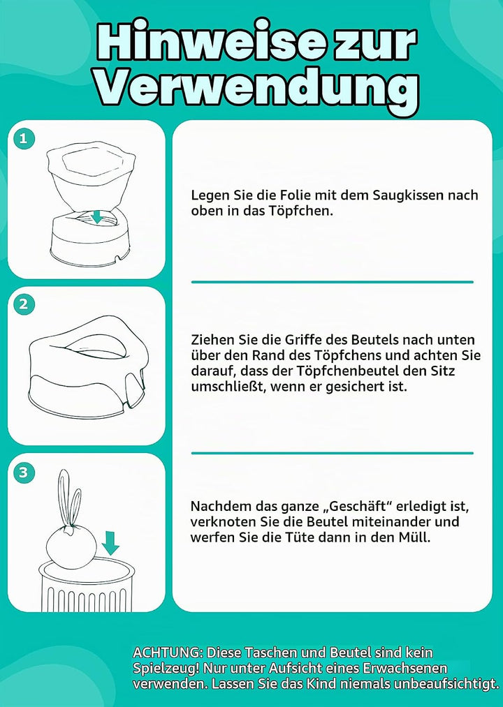 Newnice 60 Stück Einweg-Töpfchenbeutel für Kinder – Tragbare Liner mit saugfähigem 200ml Pad für unt