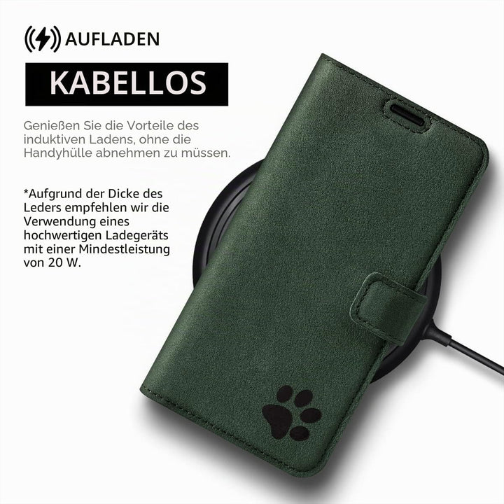 SURAZO Premium Handyhülle für Samsung Galaxy A34 5G 5G – Echtleder Schutzhülle mit Pfote Motiv – RFI