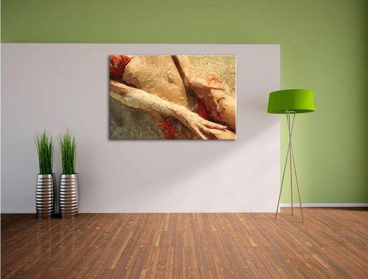 Pixxprint Sexy Frau im Bikini am Strand Pinsel Effekt, Format: 100x70 auf Leinwand, XXL riesige Bild