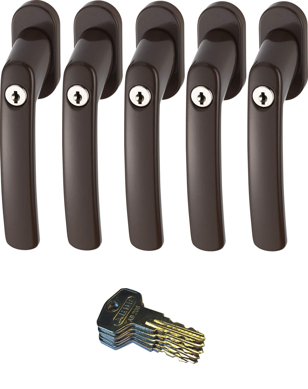 ABUS FG200 B Abschliessbarer Fenstergriff, braun im Set 5 Stück, gleichschliessend