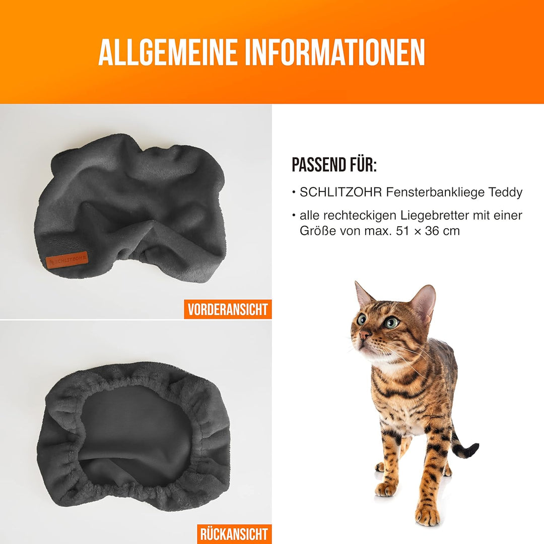 Ersatzbezug Fensterbankliege Teddy | 51 x 36 cm | passend für die meisten Fensterbretter (Grau), Gra