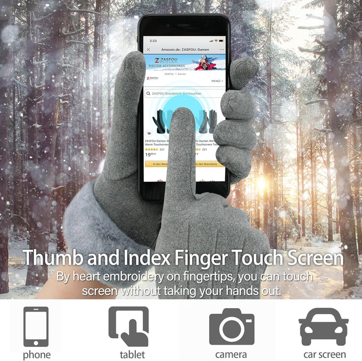 ZASFOU Damen Winter Touchscreen Handschuhe mit fleece gefütterte Warme Kaschmir winterhandschuhe für