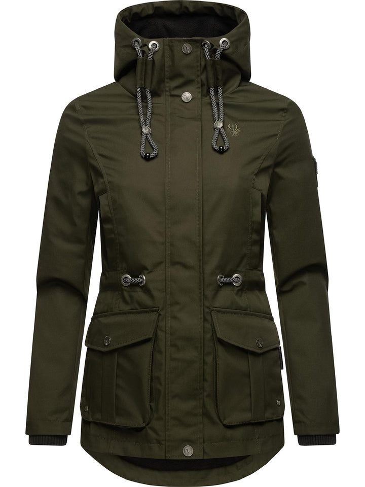 MARIKOO Damen Leichter Übergangsparka mit Kapuze Babetaa Prc S Olive, S Olive