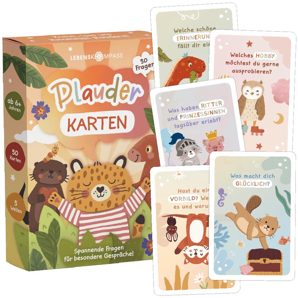 LEBENSKOMPASS® Plauderkarten Kinder ab 5 Jahren - 50 Gesprächskarten Kinder in Box - Gefühlekarten,