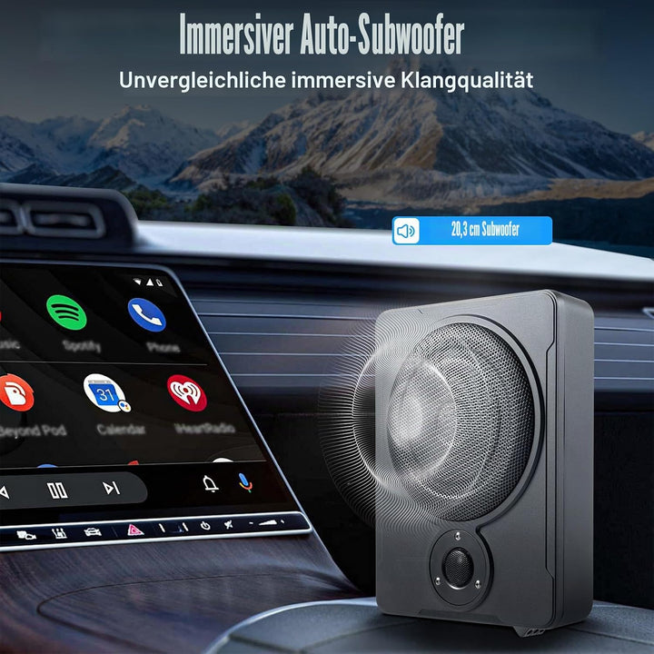 Subwoofer Auto mit Dualmodus, Ultradünner Aktiv 8 Zoll Aktivsubwoofer mit LED Anzeigeleuchte, Auto U