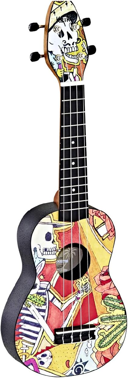 Ortega Guitars Sopran Ukulele bunt - Keiki K2 - Starterkit inklusive Tuner, Gurt, 5 Medium Plektren