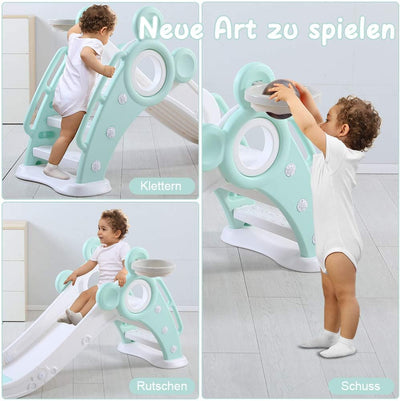 YOLEO Rutsche, Kinder Fun-Slide mit Basketballkorb, Faltbar Kinderrutsche, Gartenrutsche Kleinkinder